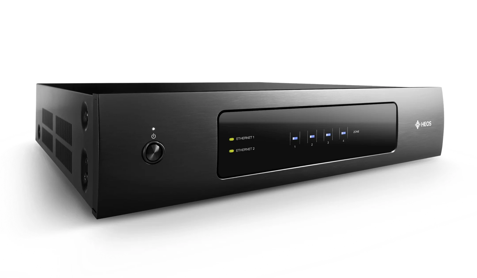 HEOS Drive HS2 multi-zone audio amplifier, black rackmount unit, available at The Source AV