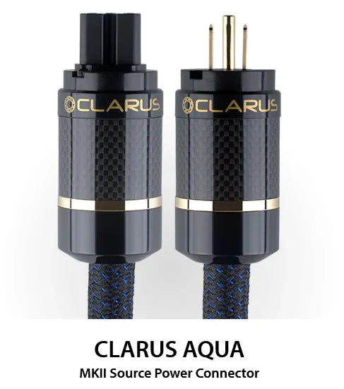 Clarus Aqua MKII source power connector audio cable, black and gold, at The Source AV