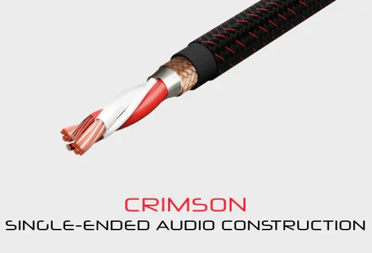 Crimson single-ended RCA audio cables with braided black and red design from The Source AV
