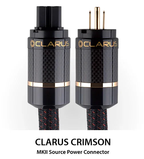Clarus Crimson MKII source power cable connectors with carbon fiber finish, The Source AV