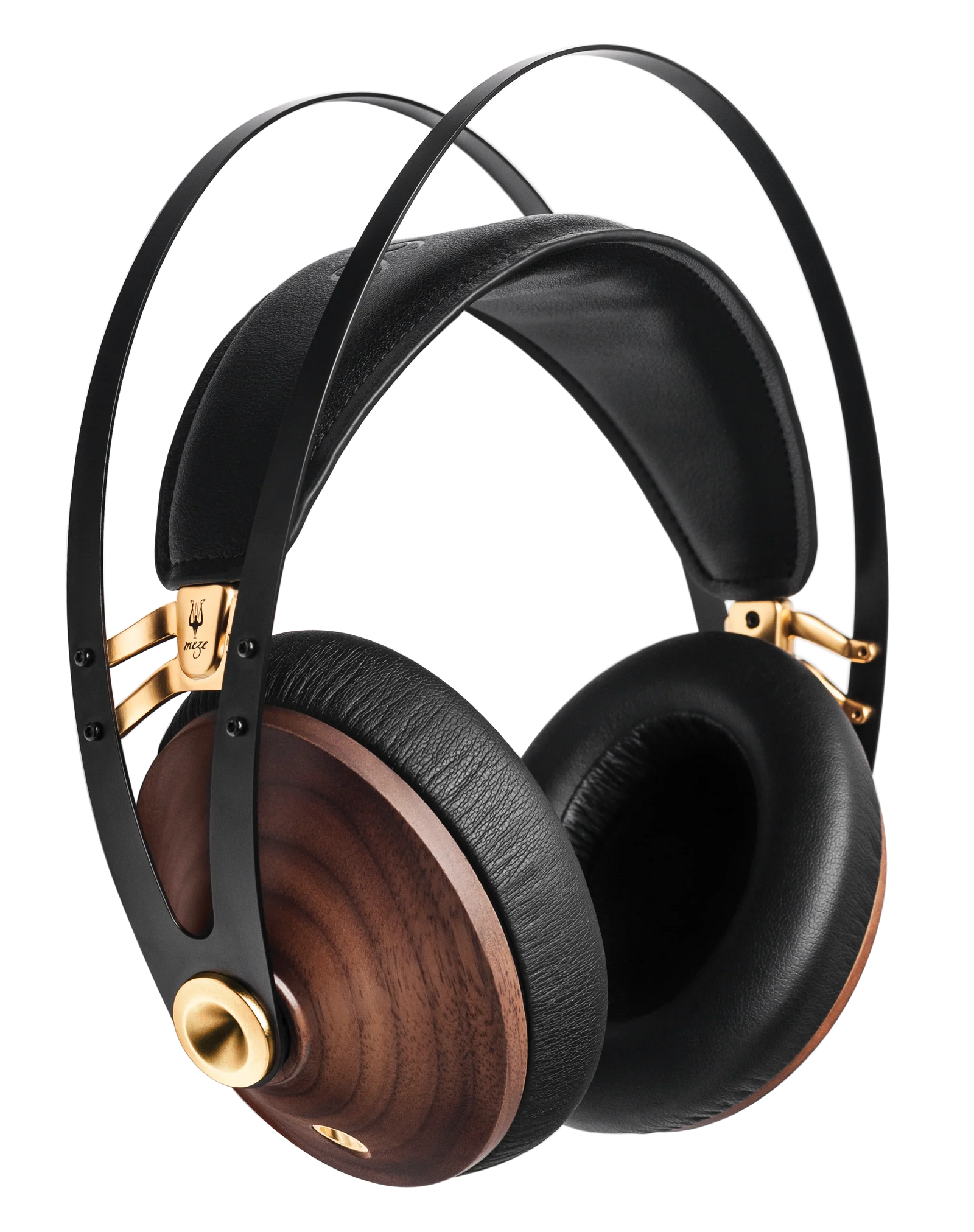 Meze 99 Classics walnut gold over-ear headphones with black leather pads, high-end audio