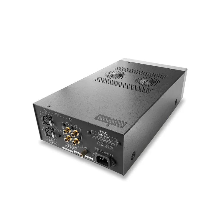 High-end audio headphone amplifier with silver front panel and control knob, The Source AV