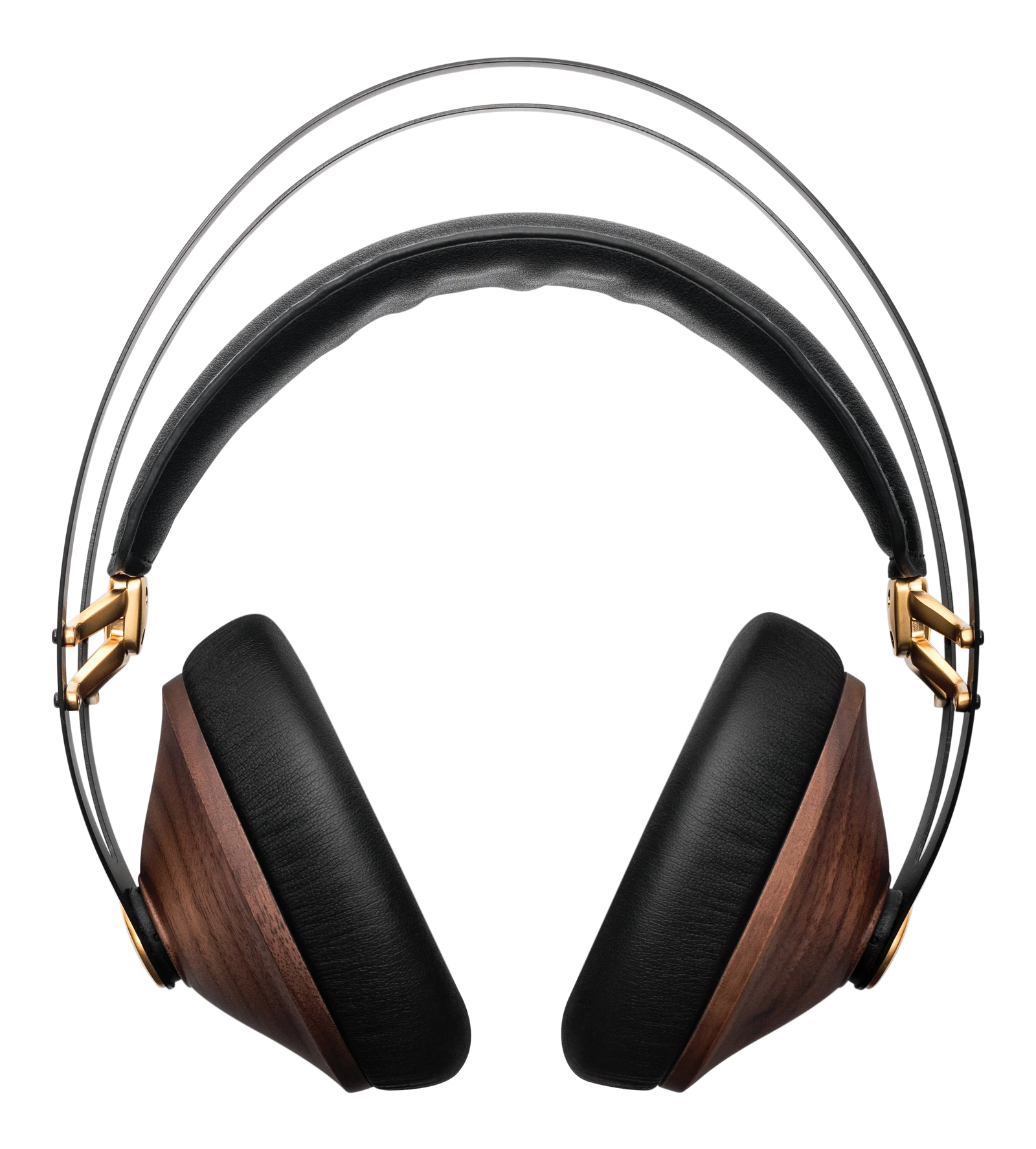 Meze 99 Classics walnut gold over-ear headphones with black leather pads, high-end audio