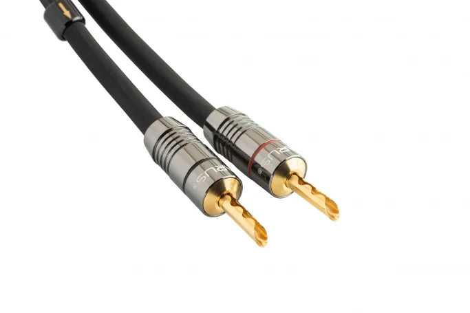 High-end audio speaker cables with multiple gold-plated connectors, sold at The Source AV