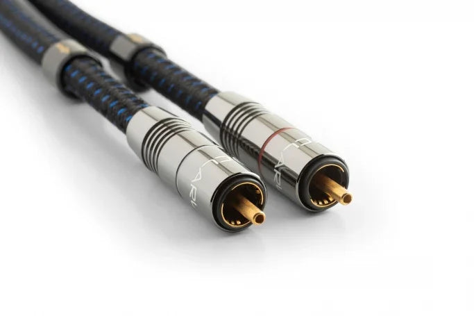 High-quality braided RCA audio cable with gold-plated connectors from The Source AV