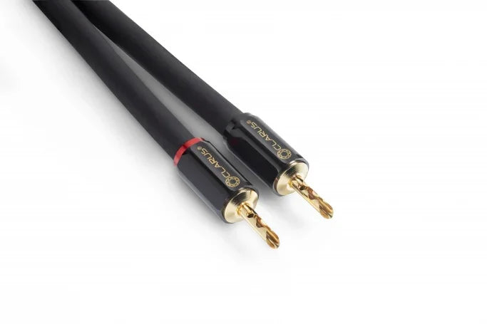 High-end audio speaker cables with gold-plated banana plugs, braided design from The Source AV