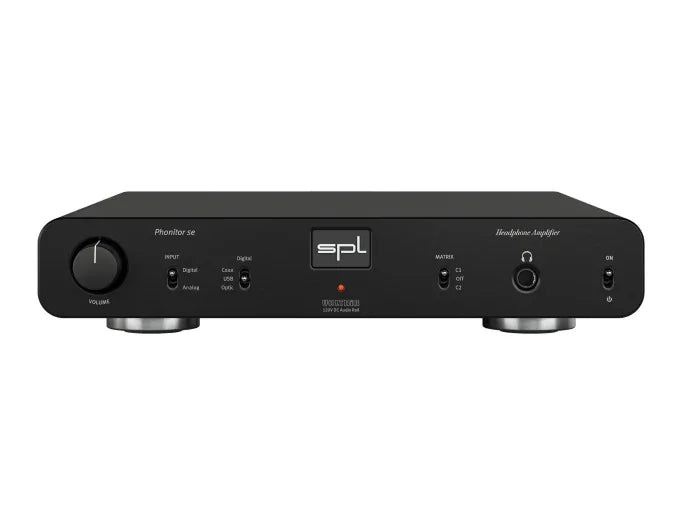 SPL Phonitor se red headphone amplifier with volume knob and audio input options, The Source AV