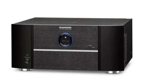Marantz audio amplifier with black metal finish, showcased by The Source AV for home audio systems