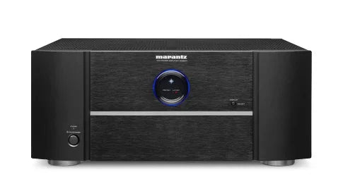 Marantz audio amplifier with black metal finish, showcased by The Source AV for home audio systems