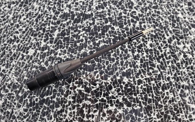 High quality audio adapter cable with XLR to 2.5mm jack on a textured surface, The Source AV