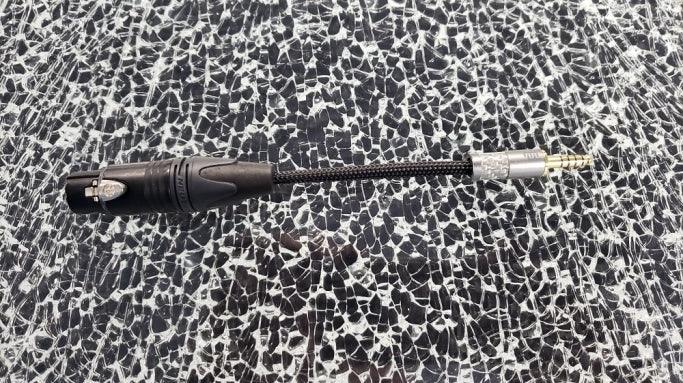High quality audio adapter cable with XLR to 2.5mm jack on a textured surface, The Source AV