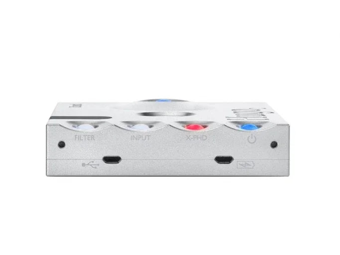 Chord Hugo 2 portable DAC headphone amplifier in silver and black, high-end audio equipment