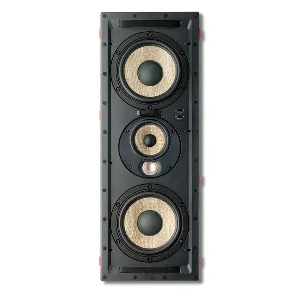 High-end in-wall home theater speaker with three drivers and black frame at The Source AV