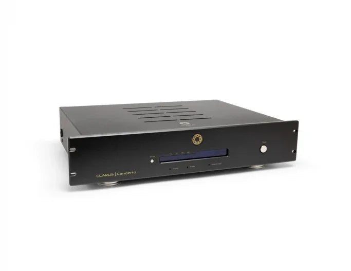 Clarus Concerto high-end audio component with black metal chassis, front display, and control knob
