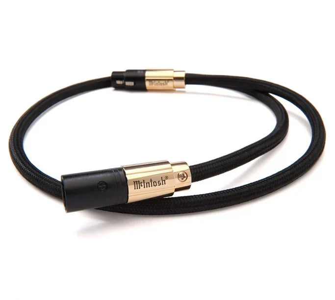 McIntosh premium XLR audio cable with gold connectors and braided black sleeve, high-end AV accessory