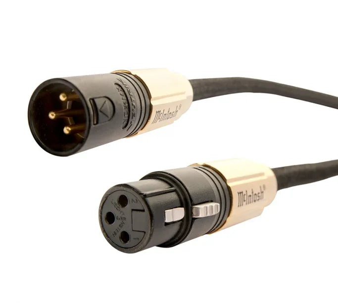 McIntosh premium XLR audio cable with gold connectors and braided black sleeve, high-end AV accessory