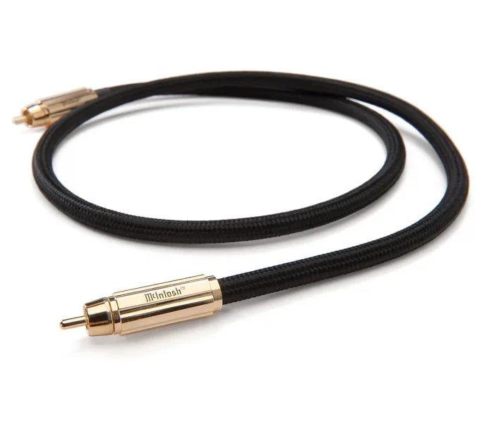 McIntosh high-end RCA audio cable with gold connectors and black braided sheath