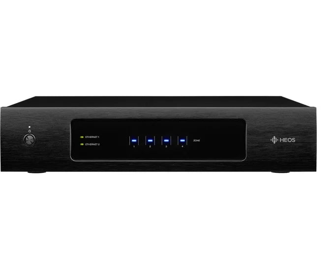 HEOS Drive HS2 multi-zone audio amplifier, black rackmount unit, available at The Source AV
