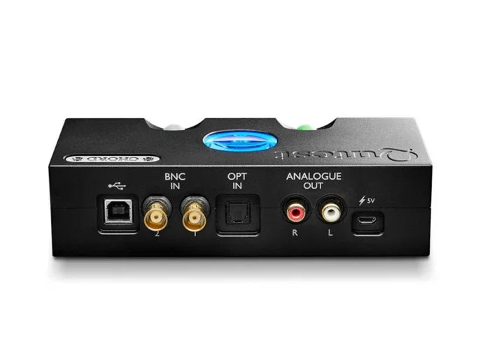Chord Qutest black DAC with colored LED buttons on display, premium audio equipment at The Source AV