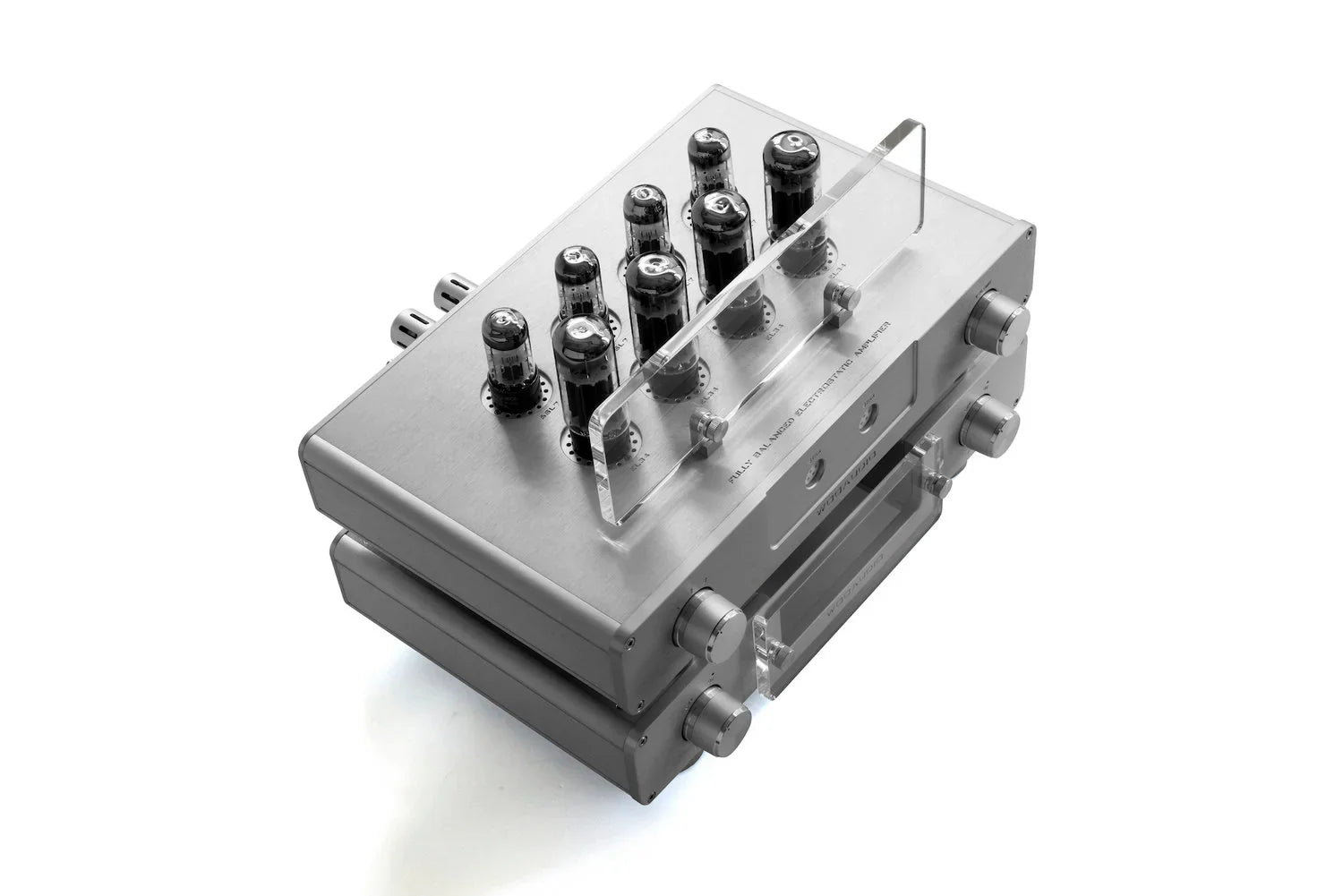 Woo Audio black tube headphone amplifier and preamp on white background
