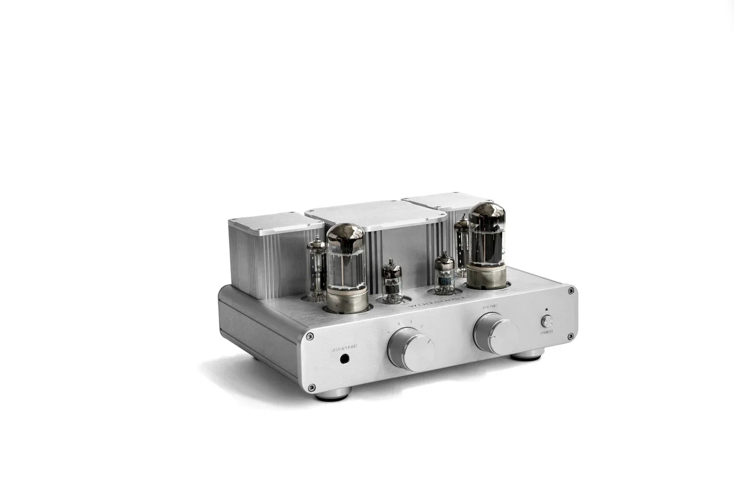 High-end black tube amplifier on white background, premium audio equipment from The Source AV