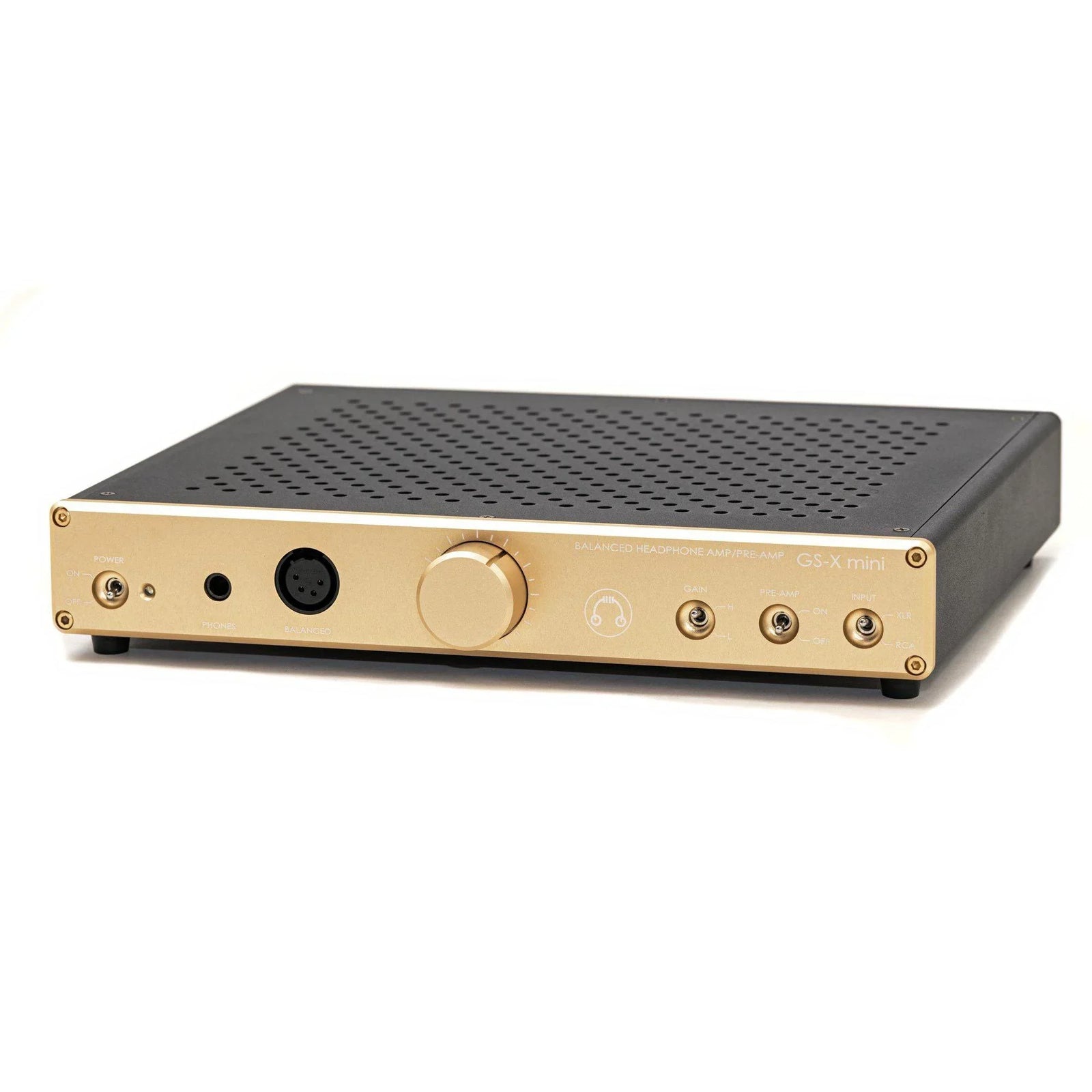 GS-X mini blue balanced headphone amp and preamp on white background, audio equipment at The Source AV