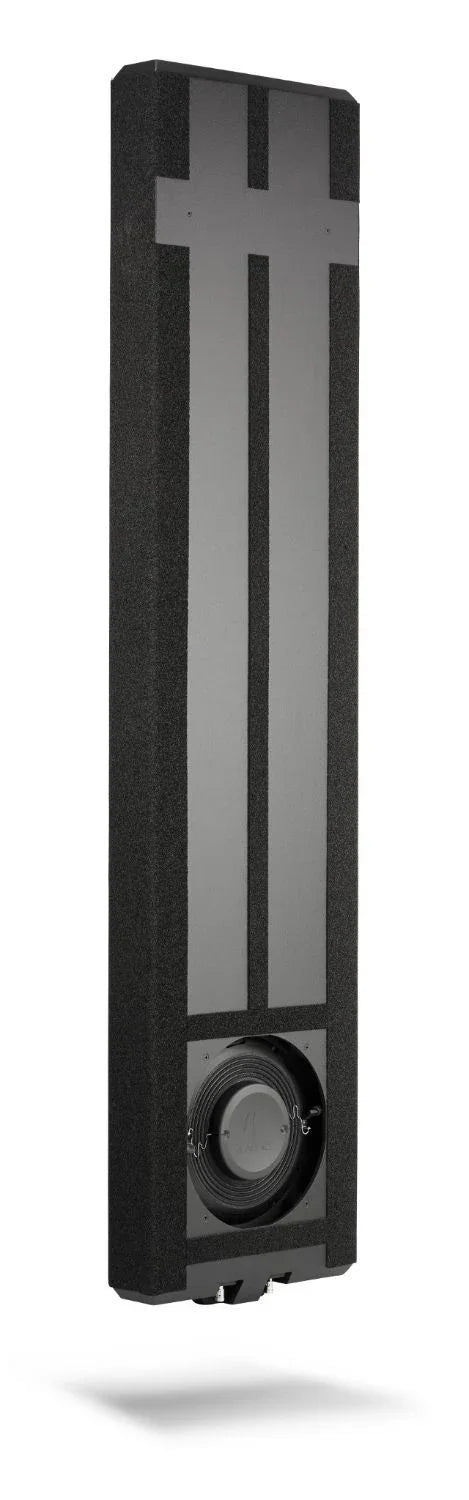 Tall black in-wall subwoofer speaker, modern home audio equipment from The Source AV.