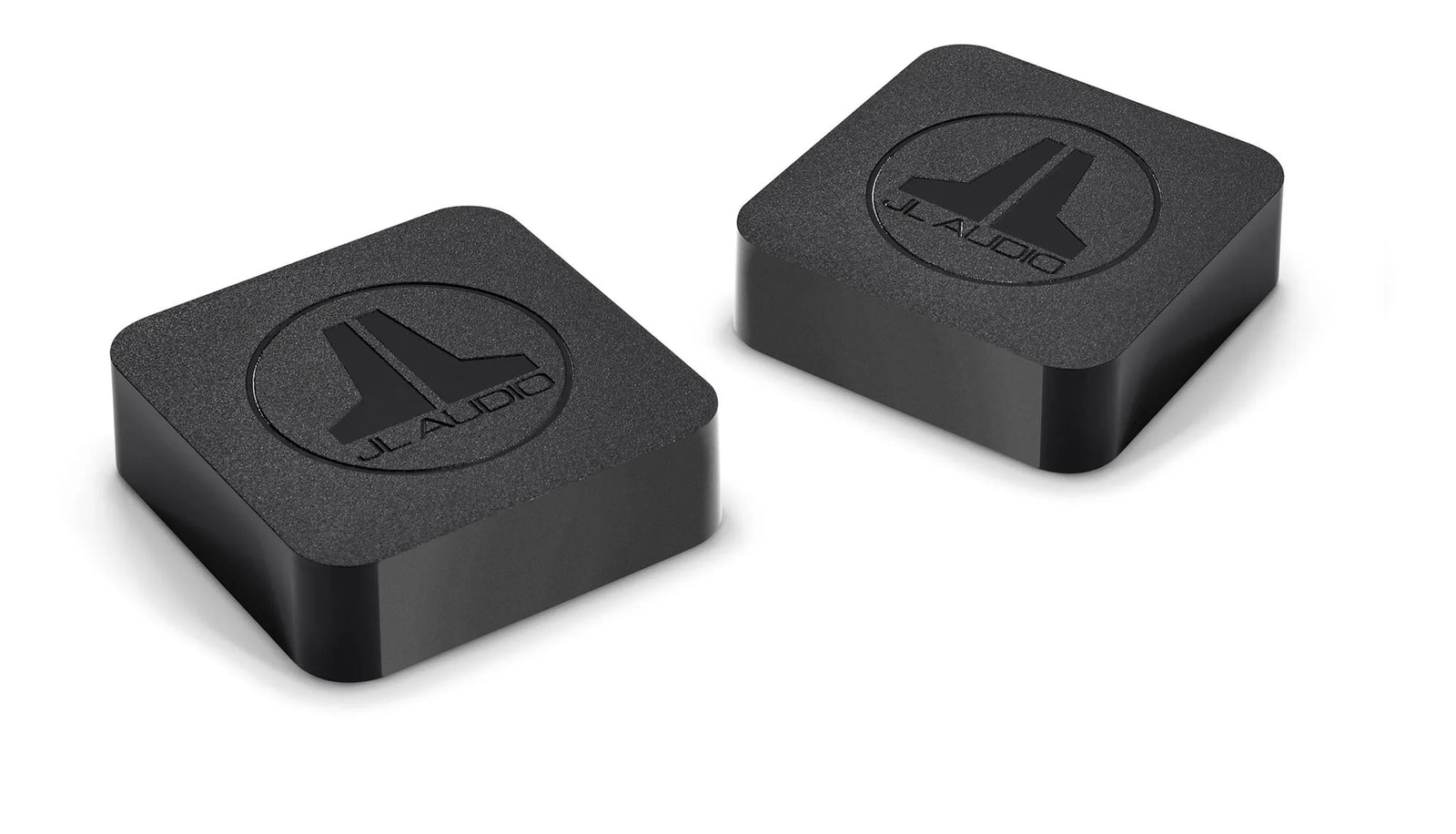 JL Audio black rectangular audio isolation feet, The Source AV high-end audio accessory
