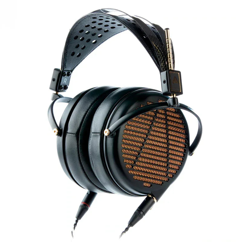 Premium over-ear headphones with black and gold accents, high-end audio gear at The Source AV