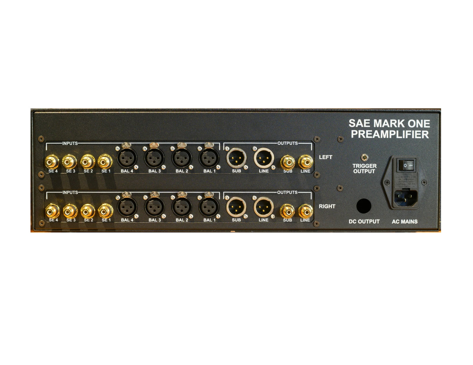 SAE MK One audio amplifier with illuminated blue controls at The Source AV