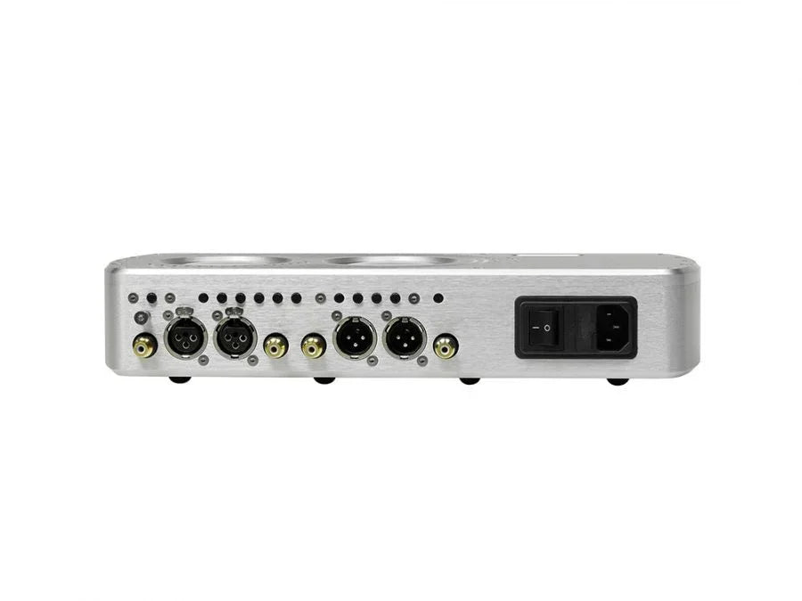 Chord Symphonic high-end audio DAC with silver finish and dual circular glass windows