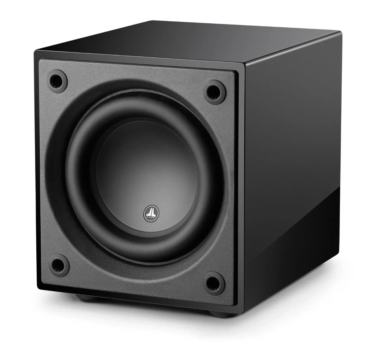 Glossy black JL Audio home theater subwoofer, high-end audio equipment at The Source AV