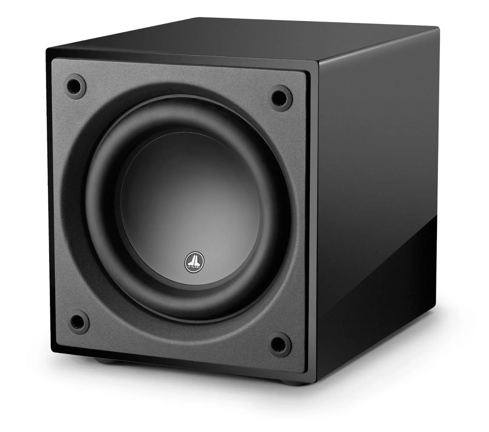 Gloss black JL Audio subwoofer for home theater, showcased by The Source AV.
