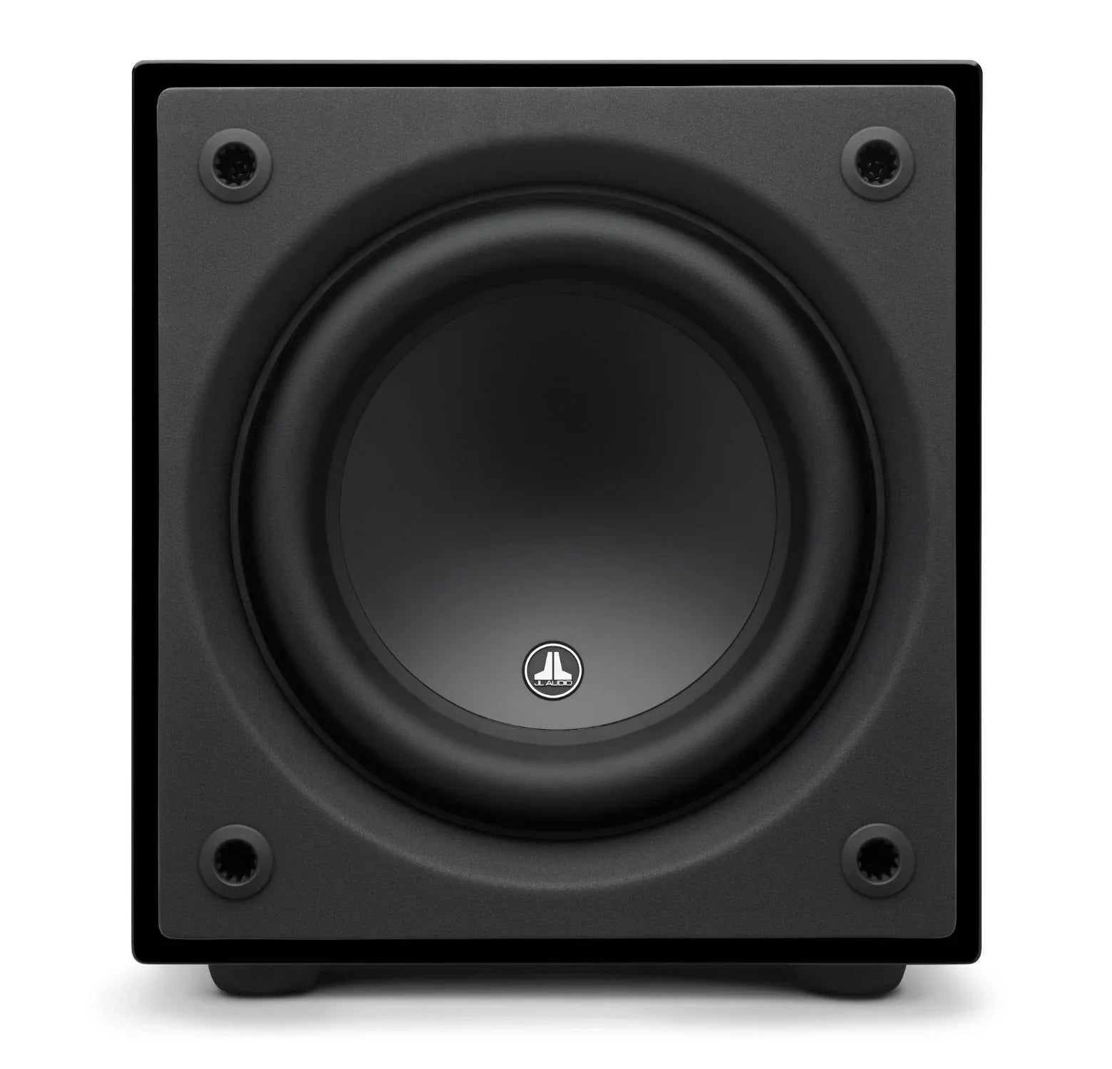 Gloss black JL Audio subwoofer for home theater, showcased by The Source AV.