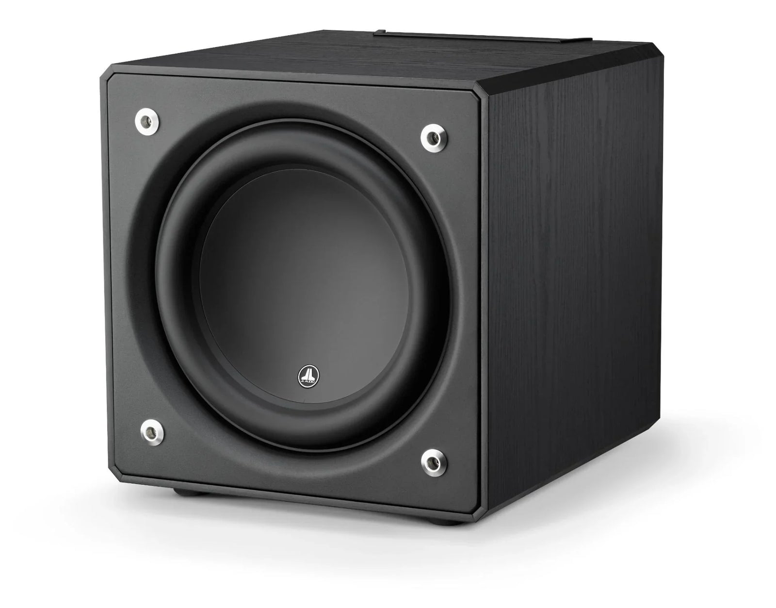 JL Audio black powered subwoofer with matte finish, featured at The Source AV