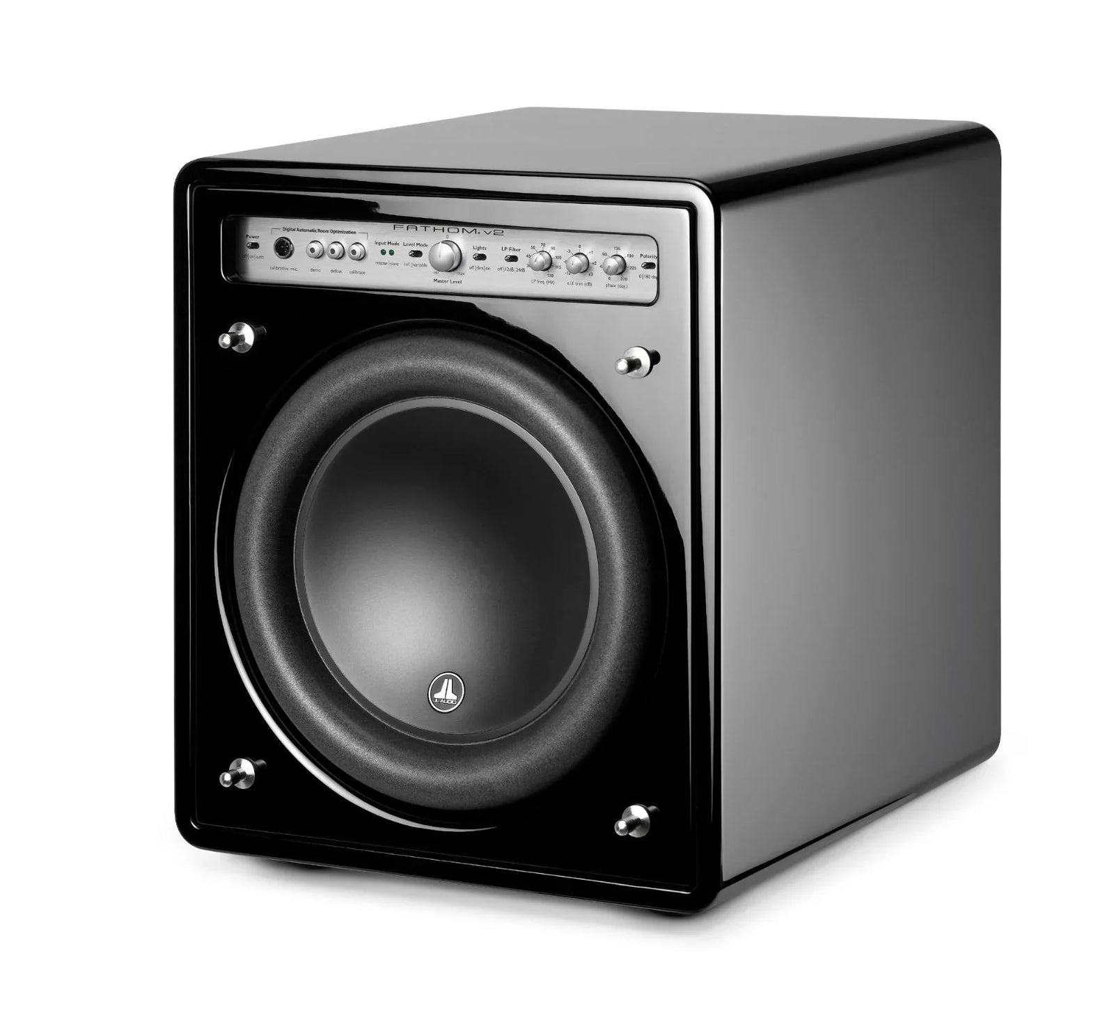 JL Audio Fathom v2 high-end powered subwoofer with control panel, black finish, The Source AV